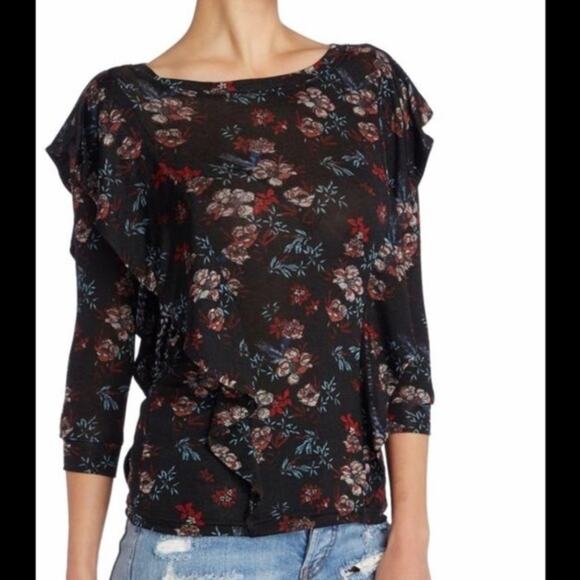 Free People Black Floral Dock Street Top MD - Picture 8 of 8